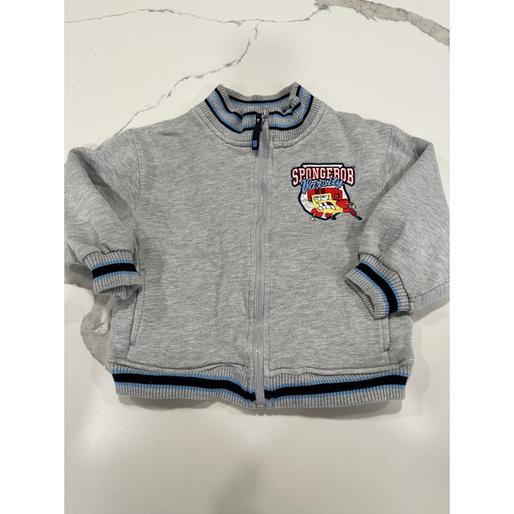 SpongeBob Varsity Nickelodeon Toddler Kids Gray Full Zip Jacket Size 4T